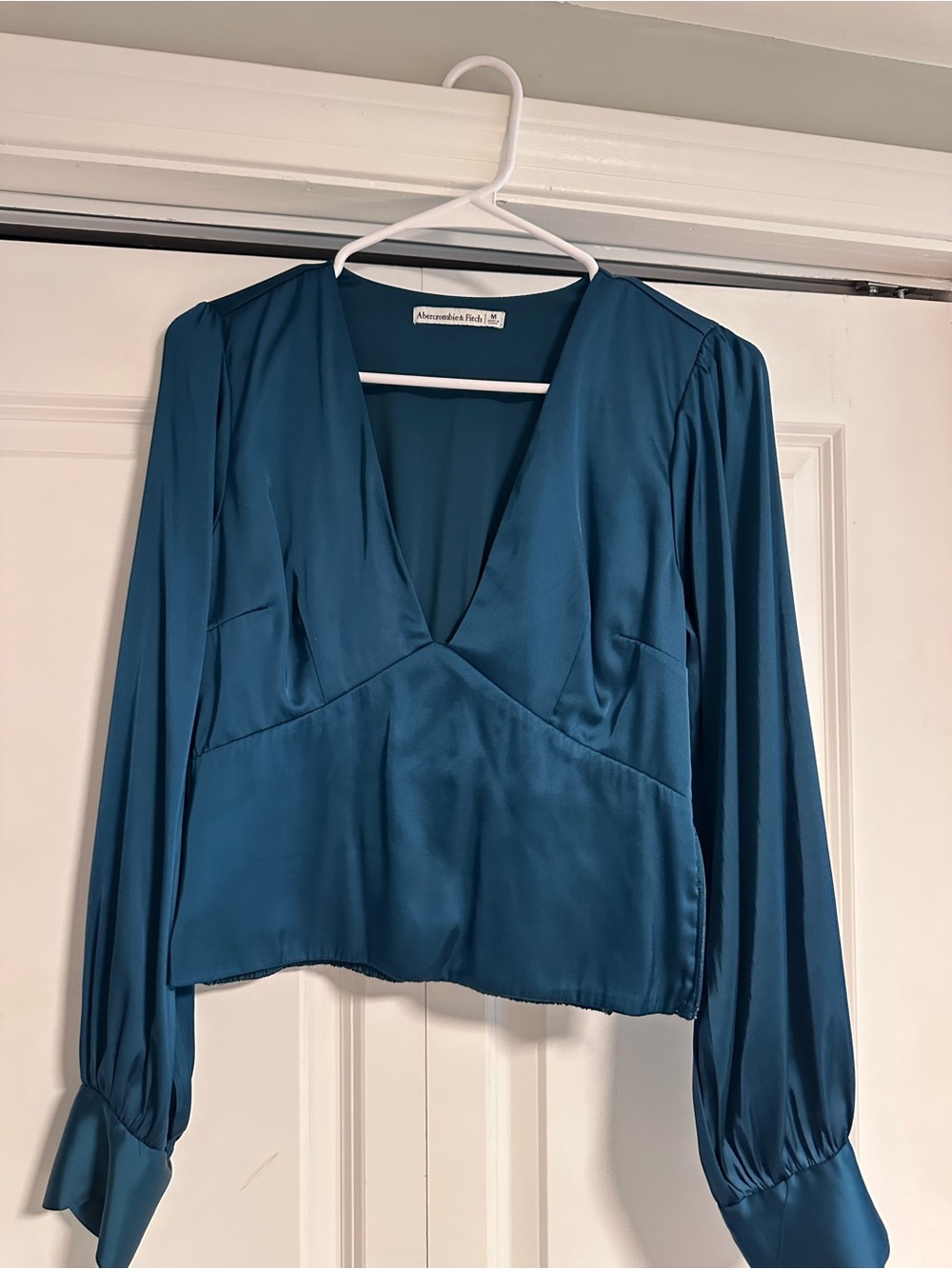 Abercrombie & Fitch Teal Satin V-Neck Blouse